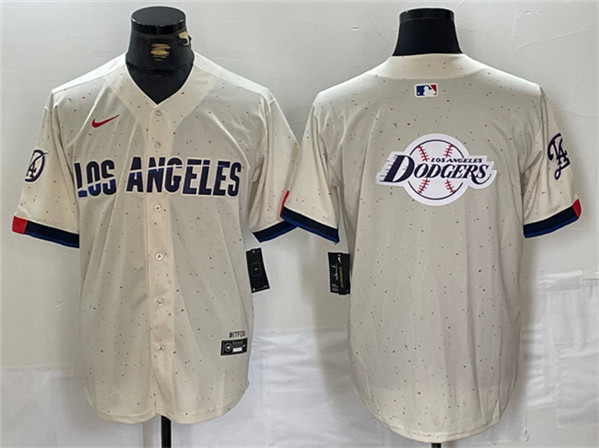 Los Angeles Dodgers Team Big Logo Cream Stitched Jersey - Click Image to Close